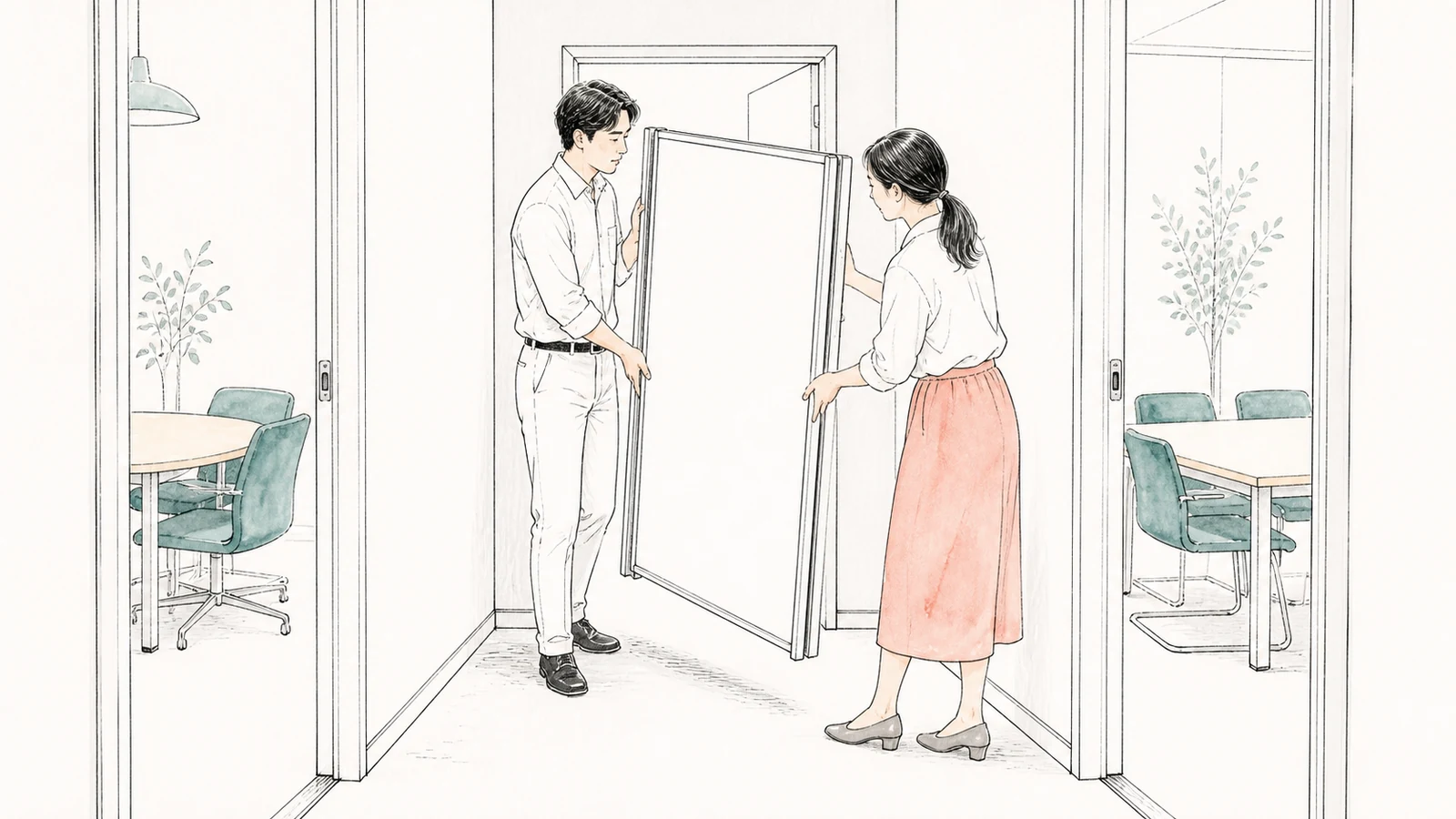 折りたたみホワイトボードを別室へ持ち運ぶ前に測る通路と本体重量