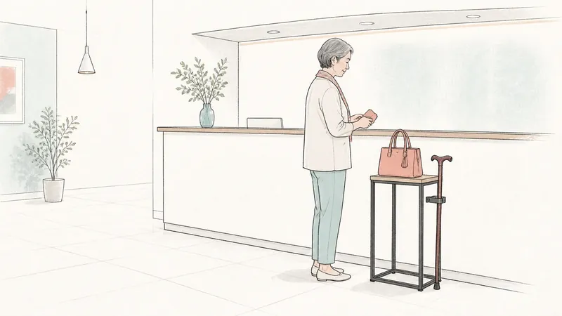 クリニック受付で杖と荷物の置き場に困るとき｜幅440mmの専用台