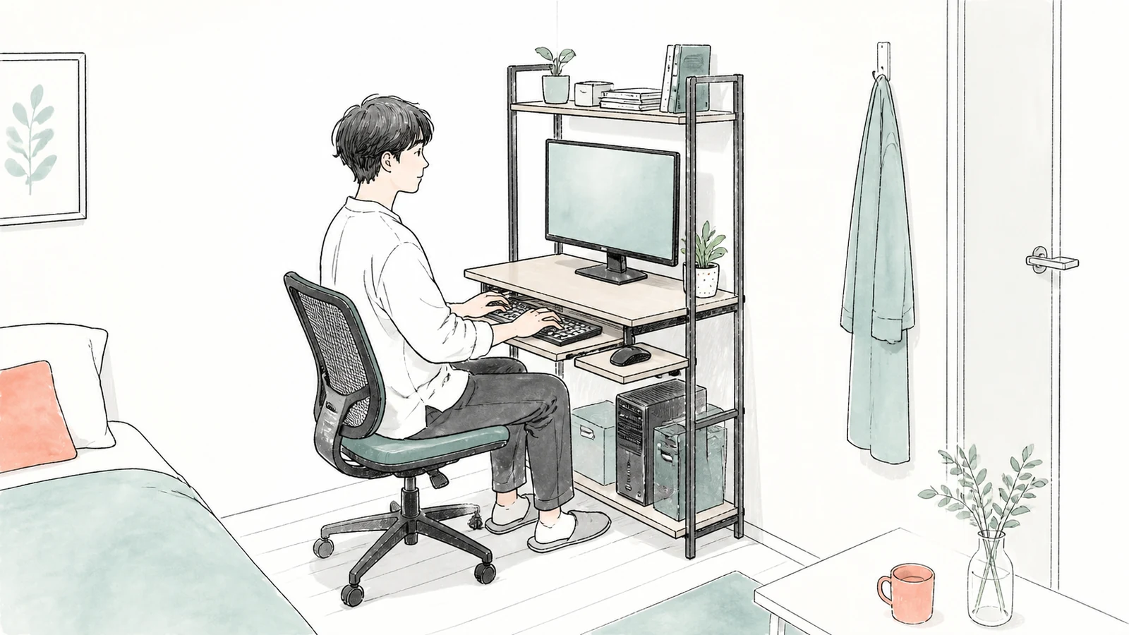 幅60cmのパソコンデスクで足りる？狭い部屋で上下を使う条件