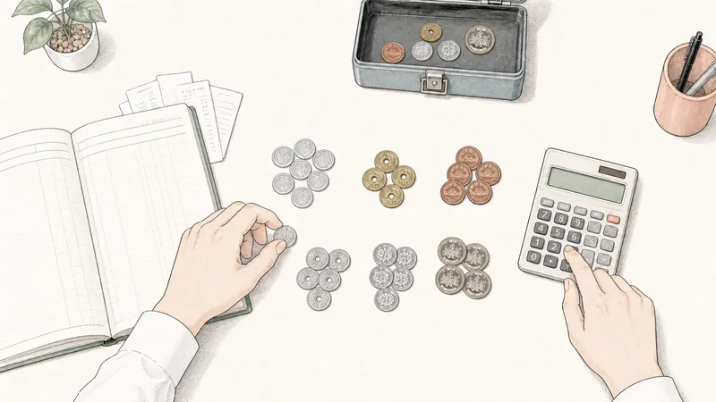 小口現金の硬貨を数える｜手動カウンターで帳簿と照合
