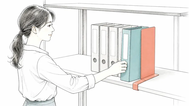 ファイルを抜くと棚の書類が倒れる｜棚板厚18mm対応ブックエンド