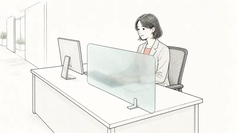 通路からデスクの手元を隠す｜幅448mmサイドスクリーンの設置範囲
