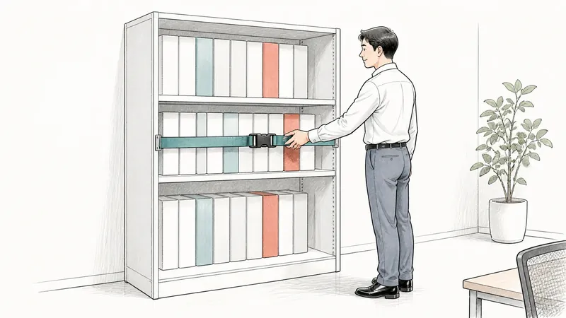 オフィス書庫から書類が落ちる地震対策｜幅900mm用ベルトを選ぶ条件