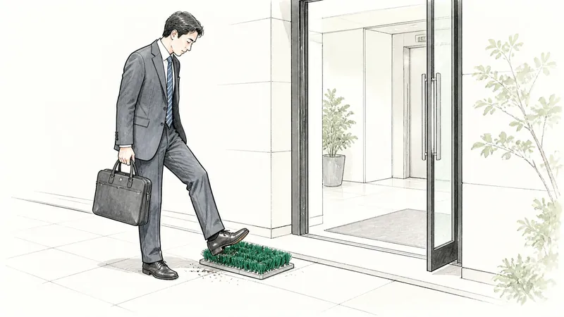 オフィスの入口で靴底の泥を落とすには？小型ブラシマットを置く場所