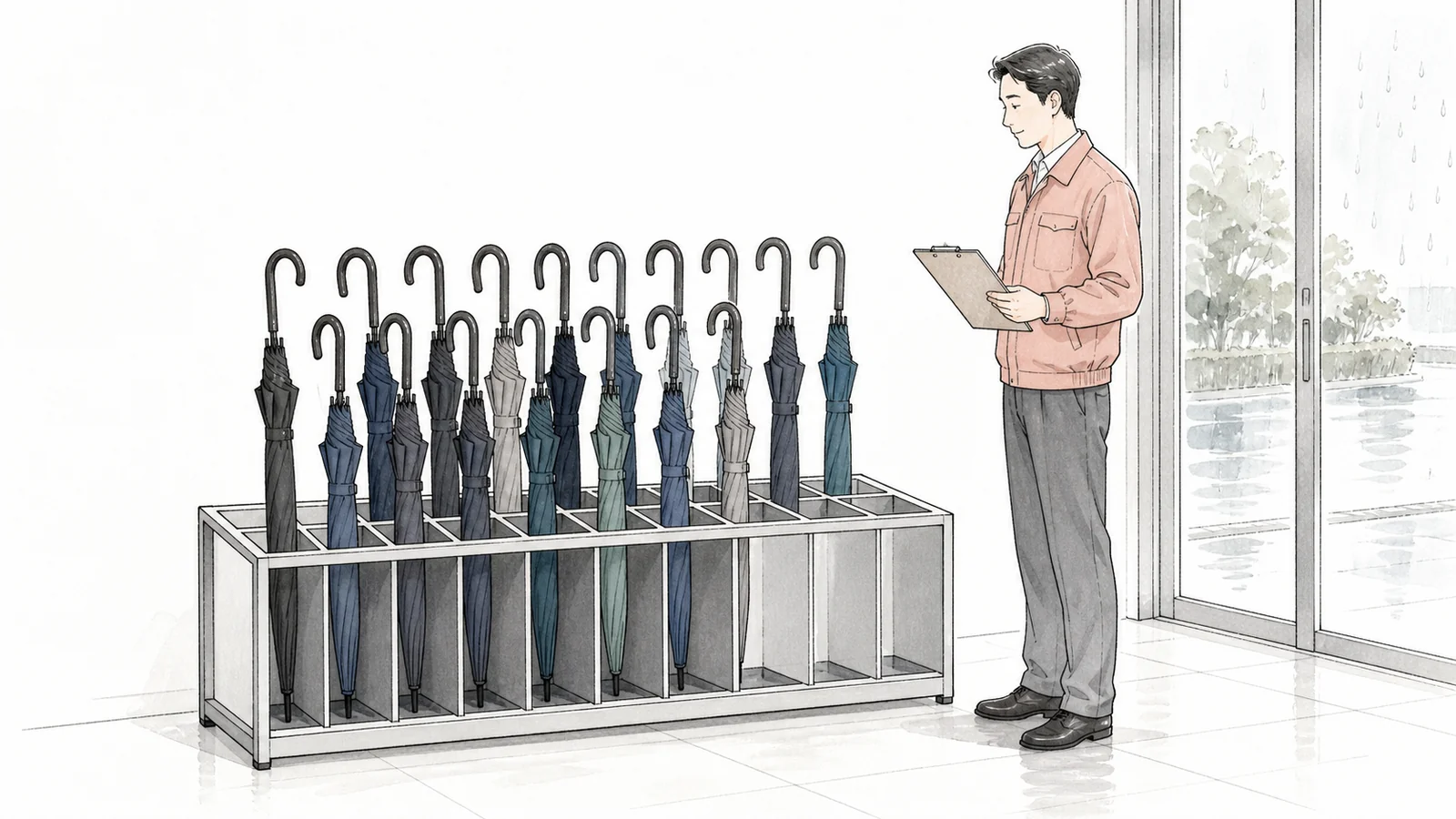 会社の傘立ては何本必要？雨の日の出社人数から計算する