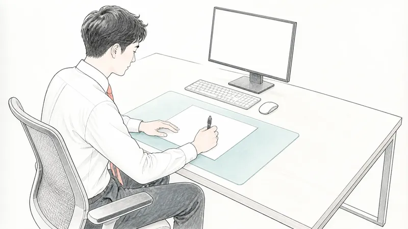 会社の机を傷から守る｜600×450mmデスクマットの範囲と置き方