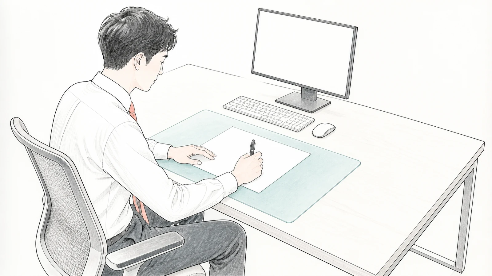 会社の机を傷から守る｜600×450mmデスクマットの範囲と置き方