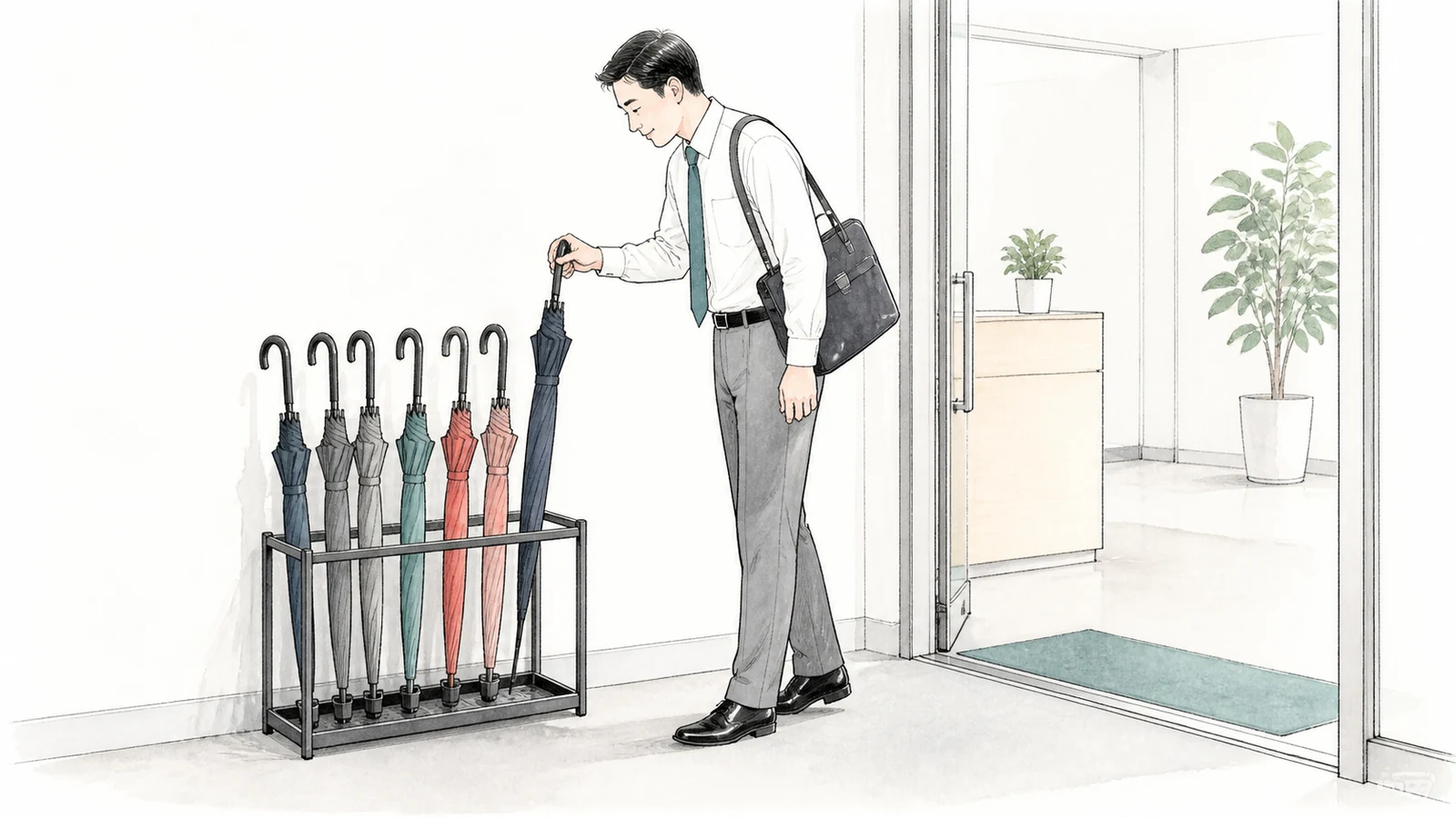 事務所の傘立ては何本必要？7人なら8～10本を目安にする