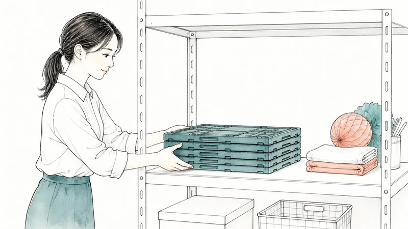 会社のイベント用品を省スペースで保管｜厚さ71mmになる折りたたみコンテナ