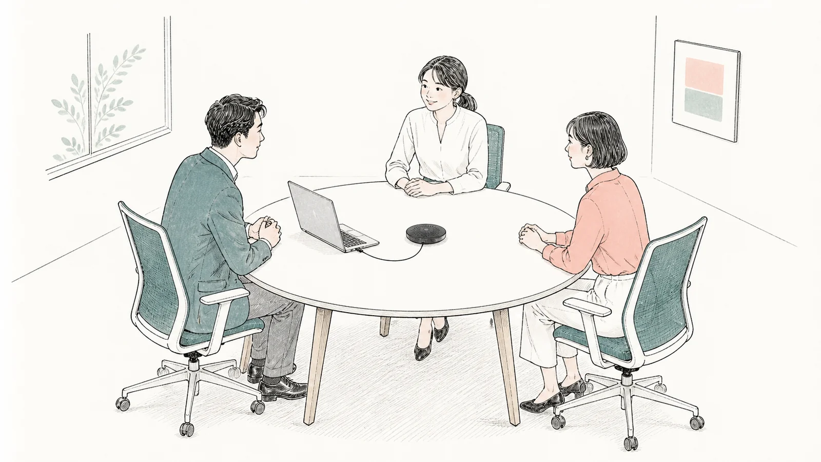 Web会議を3人でするときマイクは1台でいい？中央配置と接続の判断