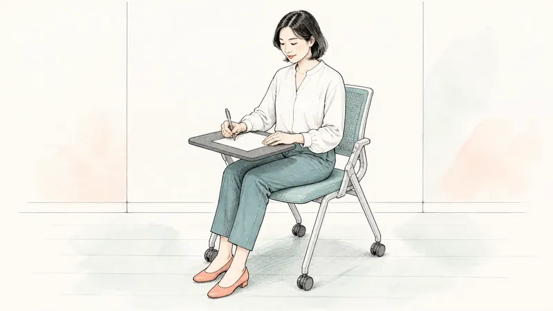 机を置かない研修室でメモを取る｜メモ台付き椅子の選定条件