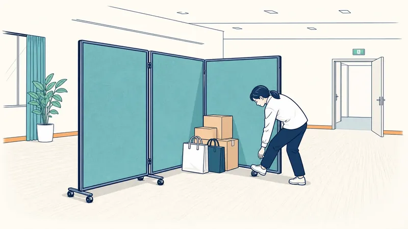 研修室に一時的な荷物置き場を作る｜3連パーテーションの開き方