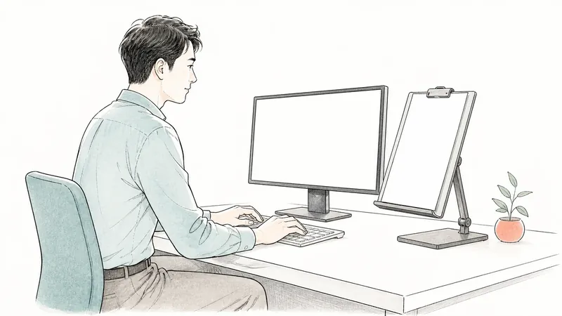 書類を見ながらパソコン入力する｜A4原稿台の置き方と確認寸法